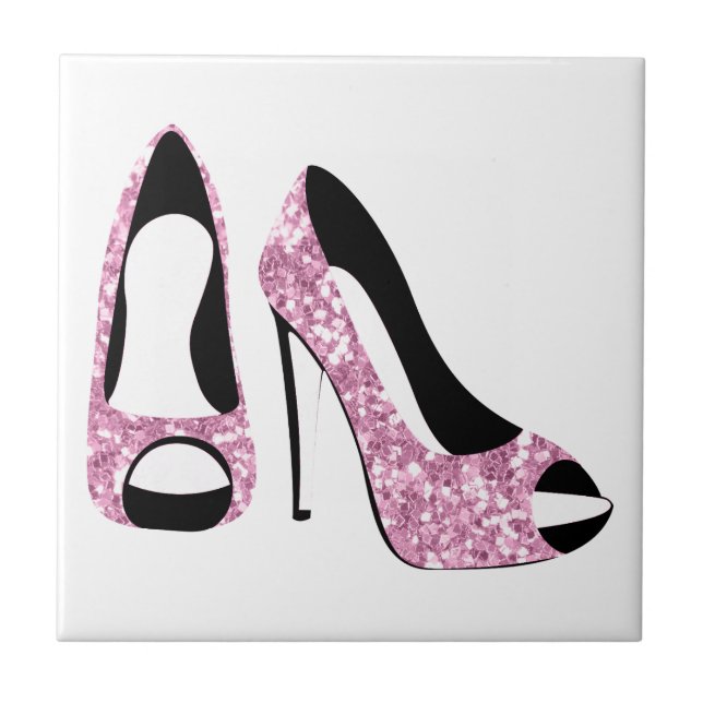 Glam Girly Pink High Heels Ceramic Tile (Front)
