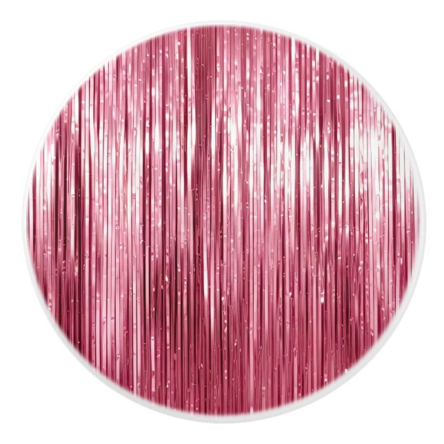 Glam Girly Pink Tinsel Stripes Ceramic Knob (Front)