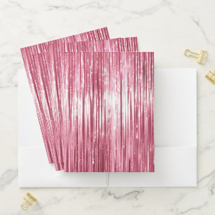 Glam Girly Pink Tinsel Stripes Pocket Folder