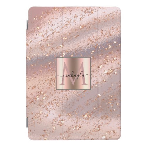 Glam Girly Rose Gold Flakes Gitter Monogram iPad Pro Cover