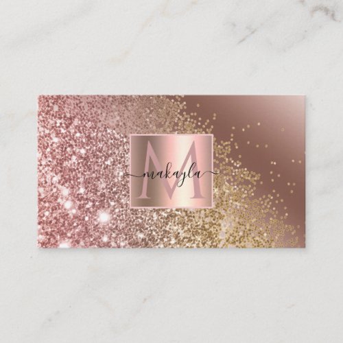 Glam Girly Rose Gold Gitter Design Name Monogram Business Card