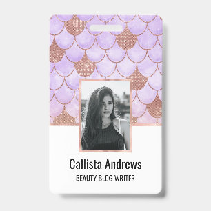 Glam Girly Rose Gold Glitter Mermaid Scales Badge