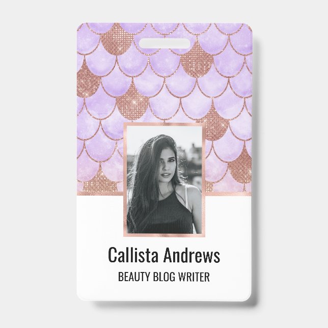 Glam Girly Rose Gold Glitter Mermaid Scales Badge (Front)