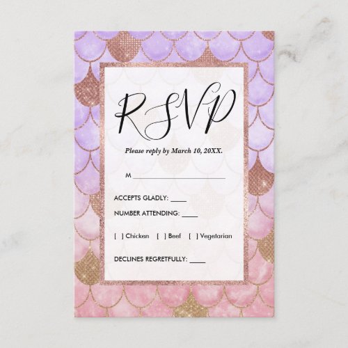 Glam Girly Rose Gold Glitter Mermaid Scales Enclosure Card