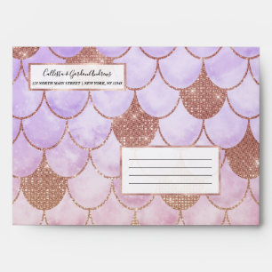 Glam Girly Rose Gold Glitter Mermaid Scales Envelope