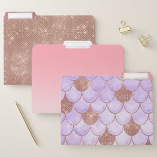 Glam Girly Rose Gold Glitter Mermaid Scales File Folder