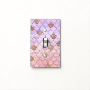 Glam Girly Rose Gold Glitter Mermaid Scales Light Switch Cover