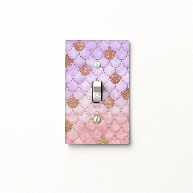 Glam Girly Rose Gold Glitter Mermaid Scales Light Switch Cover (In Situ)
