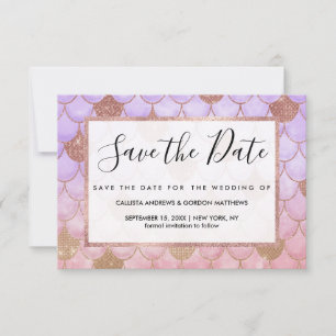Glam Girly Rose Gold Glitter Mermaid Scales Save The Date