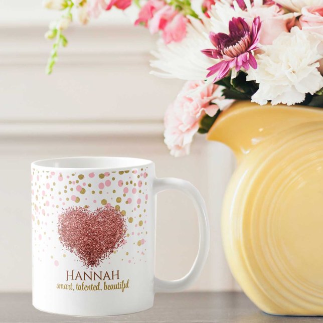 Glam Girly Rose Gold Pink Glitter Heart Coffee Mug (Creator Uploaded)