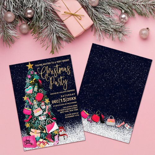 Glam Girly Shoes Purse Makeup Christmas Tree Invitation