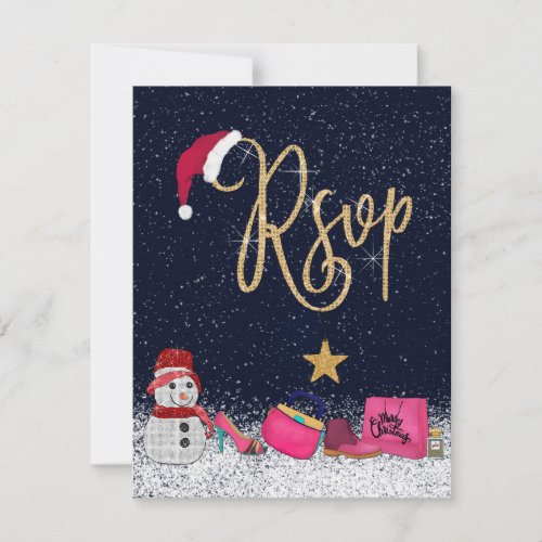 Glam Girly Shoes Purse Makeup Christmas Tree RSVP Card