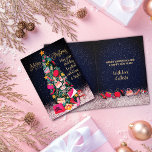 Glam Girly Shoes Purse Makeup Christmas Tree Vivid Card<br><div class="desc">This girly and glamorous Christmas greeting card will be the talk of all your friends and family. It's a unique and stylish concept for your holiday papery. It features hand-drawn and hand-painted watercolor purses, high heel shoes, faux glitter ornaments, makeup, perfume bottles, wallets, candy canes, gift bag, and gift box....</div>