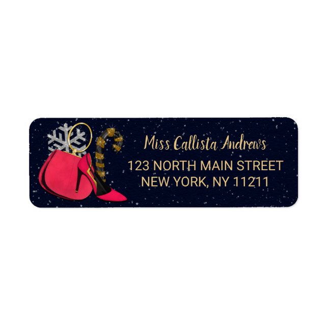 Glam Girly Shoes Purse Snowflake Candy Christmas Label (Front)