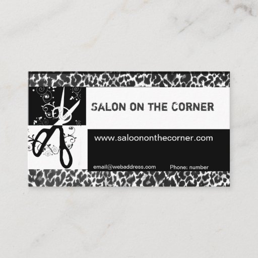 Customizable Wild Scissors Leopard Print Salon Business Card Templates