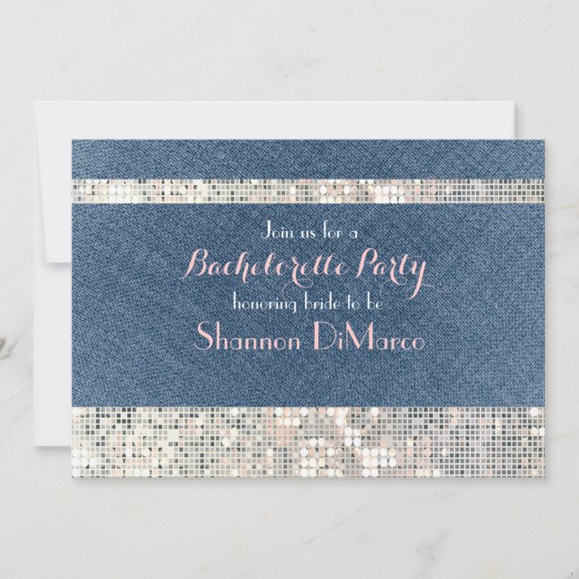 Glam Glamour Denim Sequins Glitz Party Invitation (Front)
