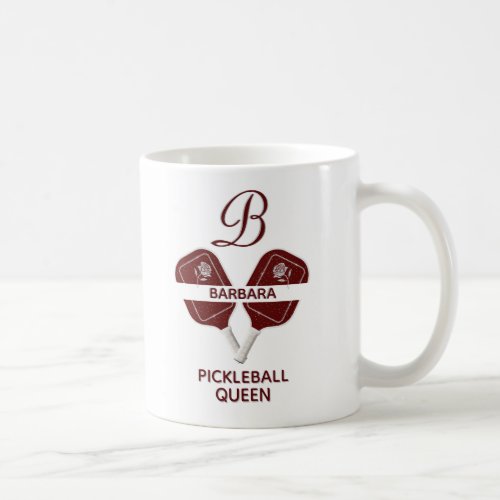 Glam Glit Pickleball Queen Paddles Initial Floral  Coffee Mug