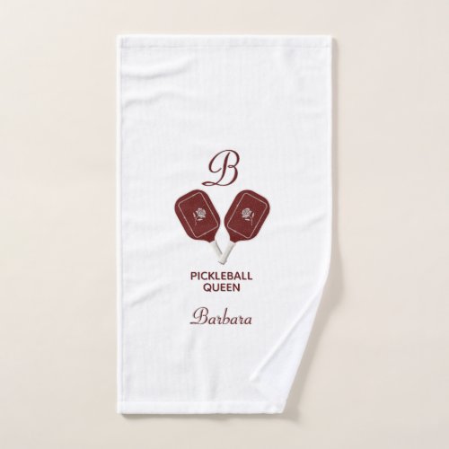 Glam Glit Pickleball Queen Paddles Initial Floral  Hand Towel