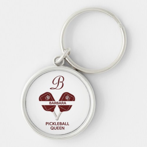Glam Glit Pickleball Queen Paddles Initial Floral  Keychain