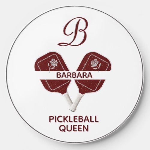 Glam Glit Pickleball Queen Paddles Initial Floral  Wireless Charger