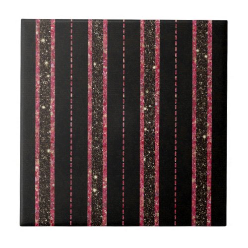 Glam Glitter Black and Pink Viva la Vida Magenta Ceramic Tile