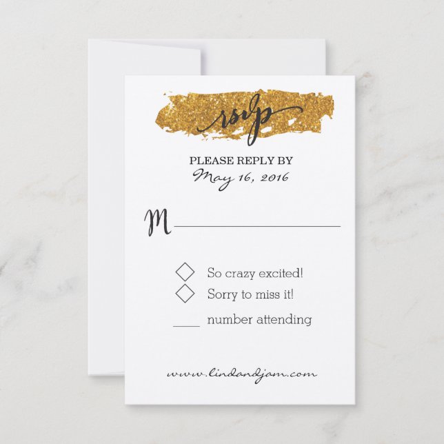 Glam Glitter Black and White Floral RSVP Card (Front)