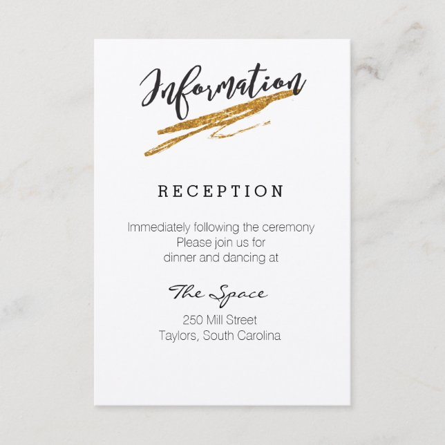 Glam Glitter Black and White Information Card (Front)