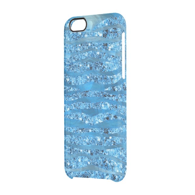 Glam Glitter Blue Zebra Stripes iPhone 6 Case (Back Left)