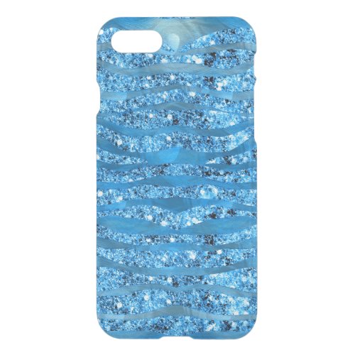 Glam Glitter Blue Zebra Stripes iPhone 7 Case