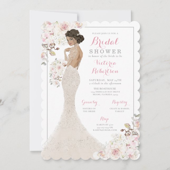 Glam Glitter Bride in Gown Bridal Shower Invitation (Front)