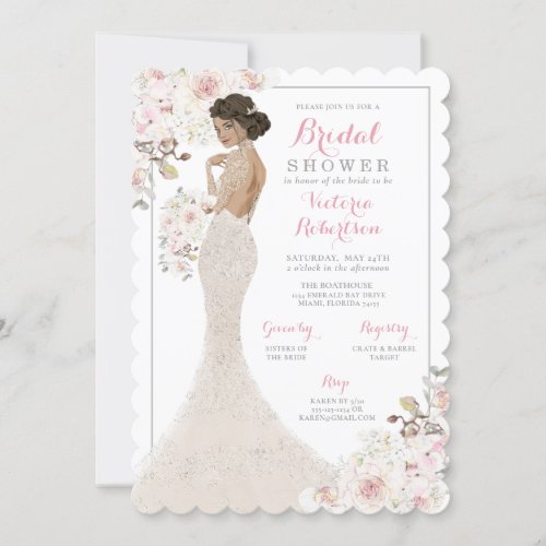 Glam Glitter Bride in Gown Bridal Shower Invitation