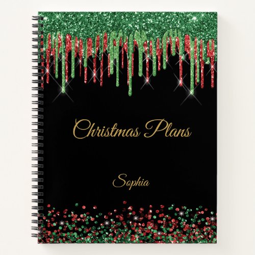 Glam Glitter Drip Red  Green Christmas  Notebook