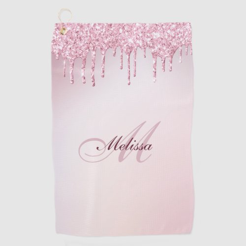 glam glitter drip trendy girly monogram  golf towel