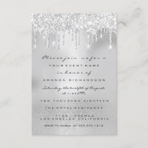 Glam Glitter Drips Gray Silver  Bridal Sweet 16th Invitation