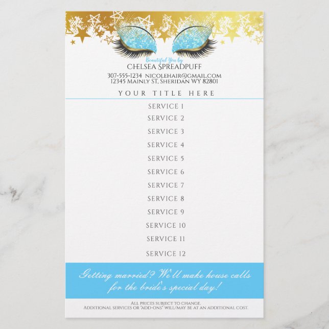 Glam glitter eyes makeup artist salon price list flyer (Front)