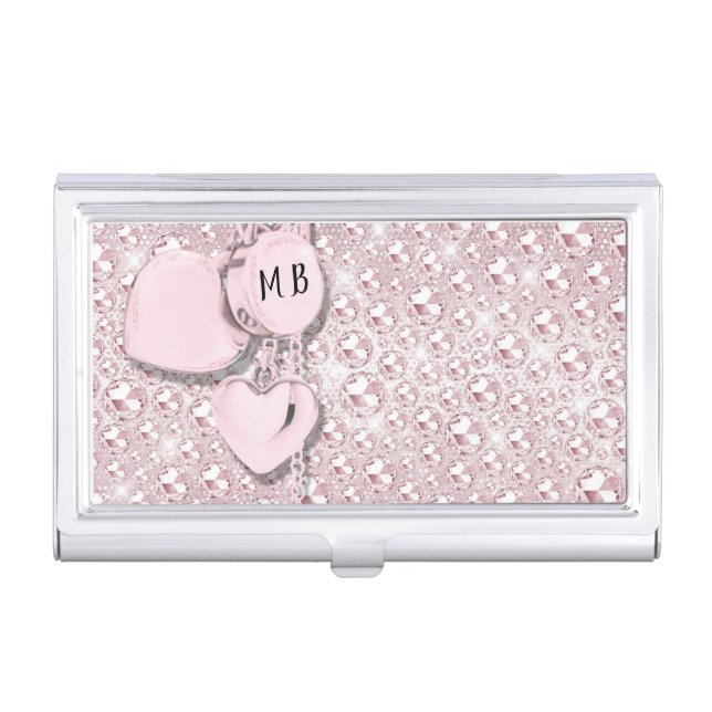 Glam Glitter Girly Pink Business Card Case (Front)