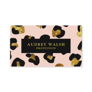 Glam Glitter Gold Blush Leopard print  Luxury Business Card