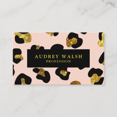 Glam Glitter Gold Blush Leopard print  Luxury Business Card