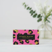Glam Glitter Gold Fuchsia Leopard print  Luxury Business Card (Standing Front)