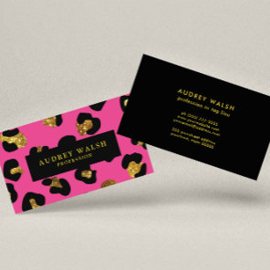Glam Glitter Gold Fuchsia Leopard print  Luxury Business Card