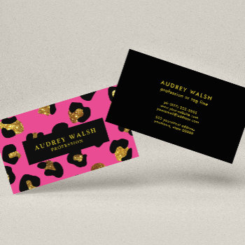 Glam Glitter Gold Fuchsia Leopard Print  Luxury Business Card by Citronellapaper at Zazzle