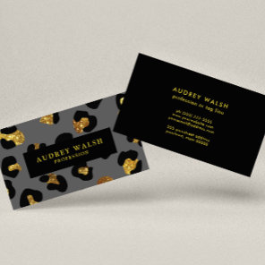 Glam Glitter Gold Gray Leopard print  Luxury Business Card
