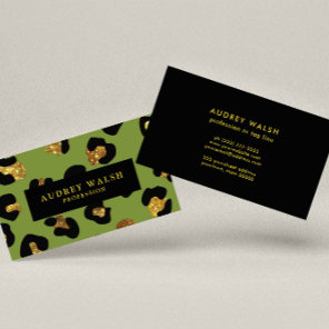 Glam Glitter Gold Green Leopard print  Luxury Business Card