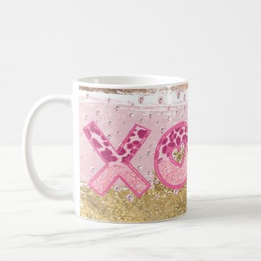 Glam Glitter Gold Pink Luxe XOXO Valentines Coffee Mug
