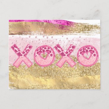 Glam Glitter Gold Pink Luxe XOXO Valentines Day  Holiday Postcard