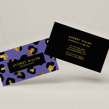 Glam Glitter Gold Purple Leopard Print  Luxury Business Card by Citronellapaper at Zazzle