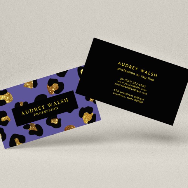 Glam Glitter Gold Purple Leopard print  Luxury Business Card (Creator Uploaded)