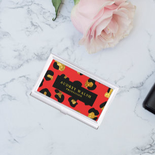 Glam Glitter Gold Red Black Leopard Animal Business Card Case