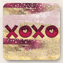 Glam Glitter Gold Red Luxe XOXO Valentines  Beverage Coaster