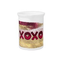 Glam Glitter Gold Red Luxe XOXO Valentines Beverage Pitcher